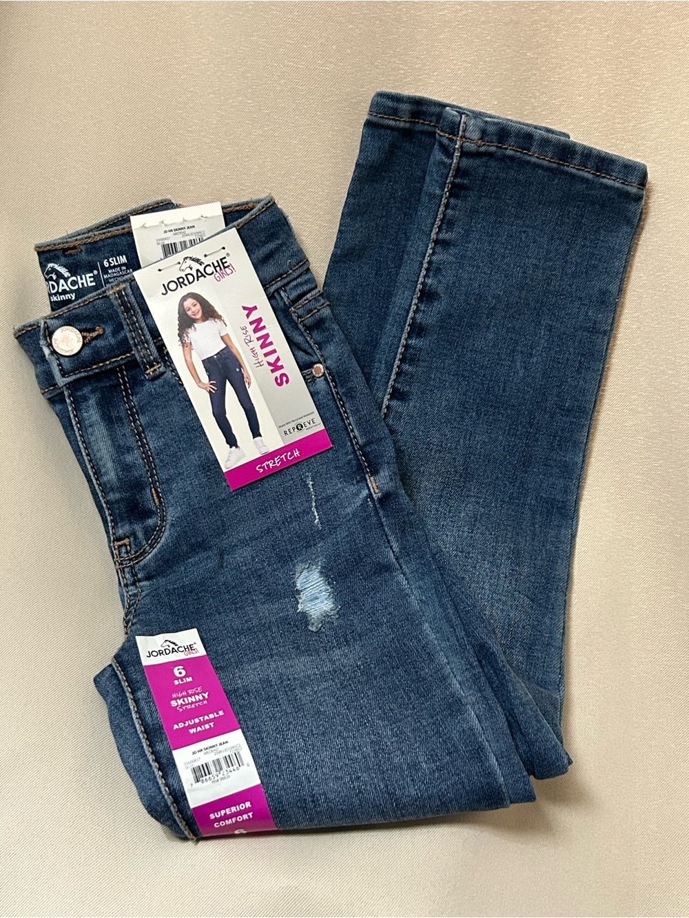 Jordache Girls Dark Blue Skinny Jeans with Light Distress